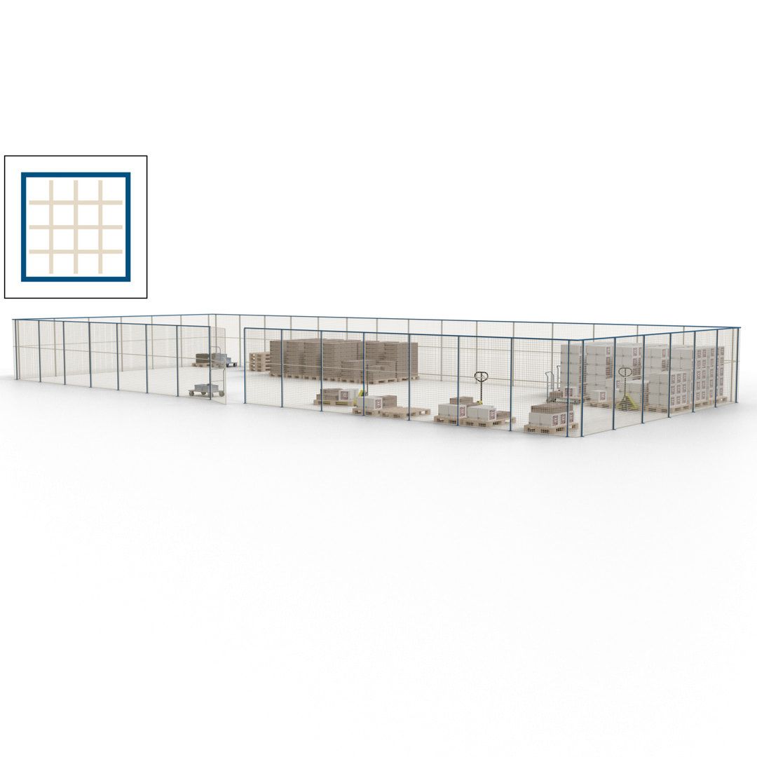 Maschinen Schutzgitter - Hallentrennwand - Sicherheitszaun - Tür - 63 m - 2.200 x 22.900 x 9.400 mm (HxBxT) - enzianblau