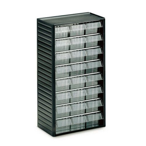 Kleinteilemagazin, 550 x 310 x 180 mm (HxBxT), Gehäuse anthrazitgrau, Schubladen glasklar, 24 Schubladen, Größe 92 x 59 mm (BxH)