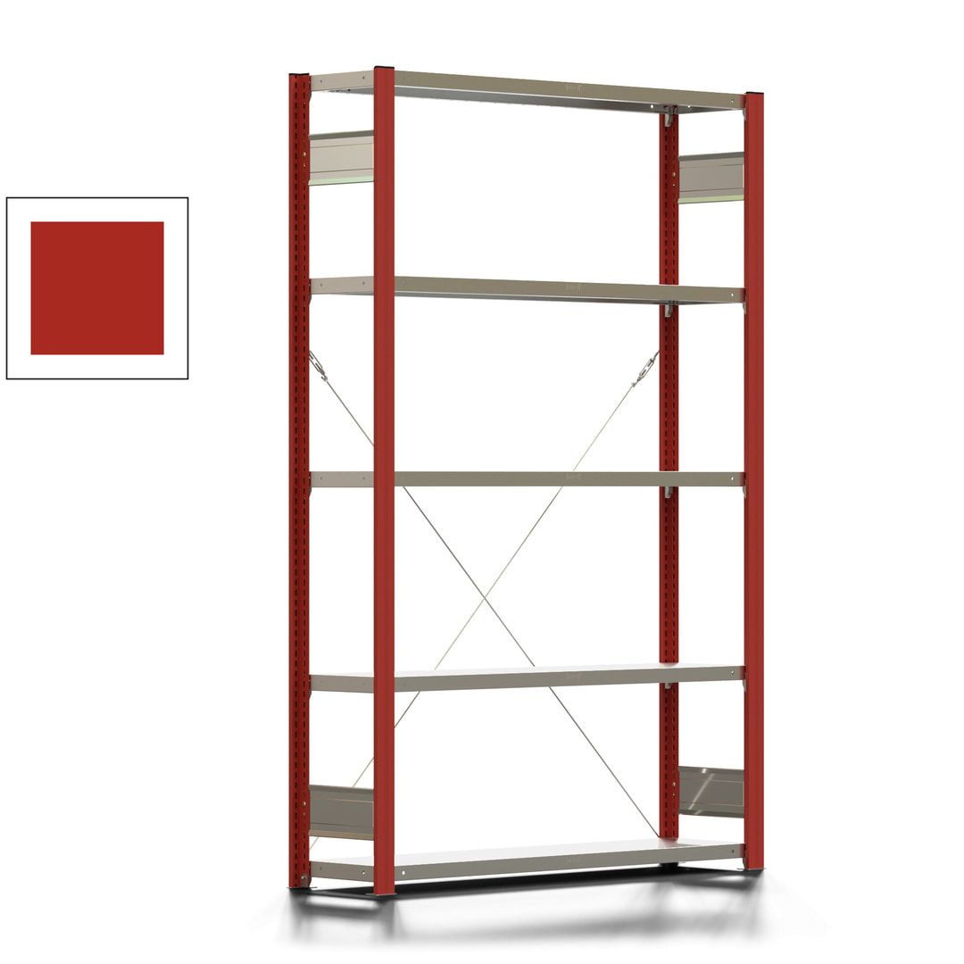 Fachbodenregal mit Tiefenriegel - 350 kg - 2.000 x 1.285 x 326 mm (HxBxT) - Anbauregal - 5 Böden - enzianblau - Lagerregal - Steckregal BERT