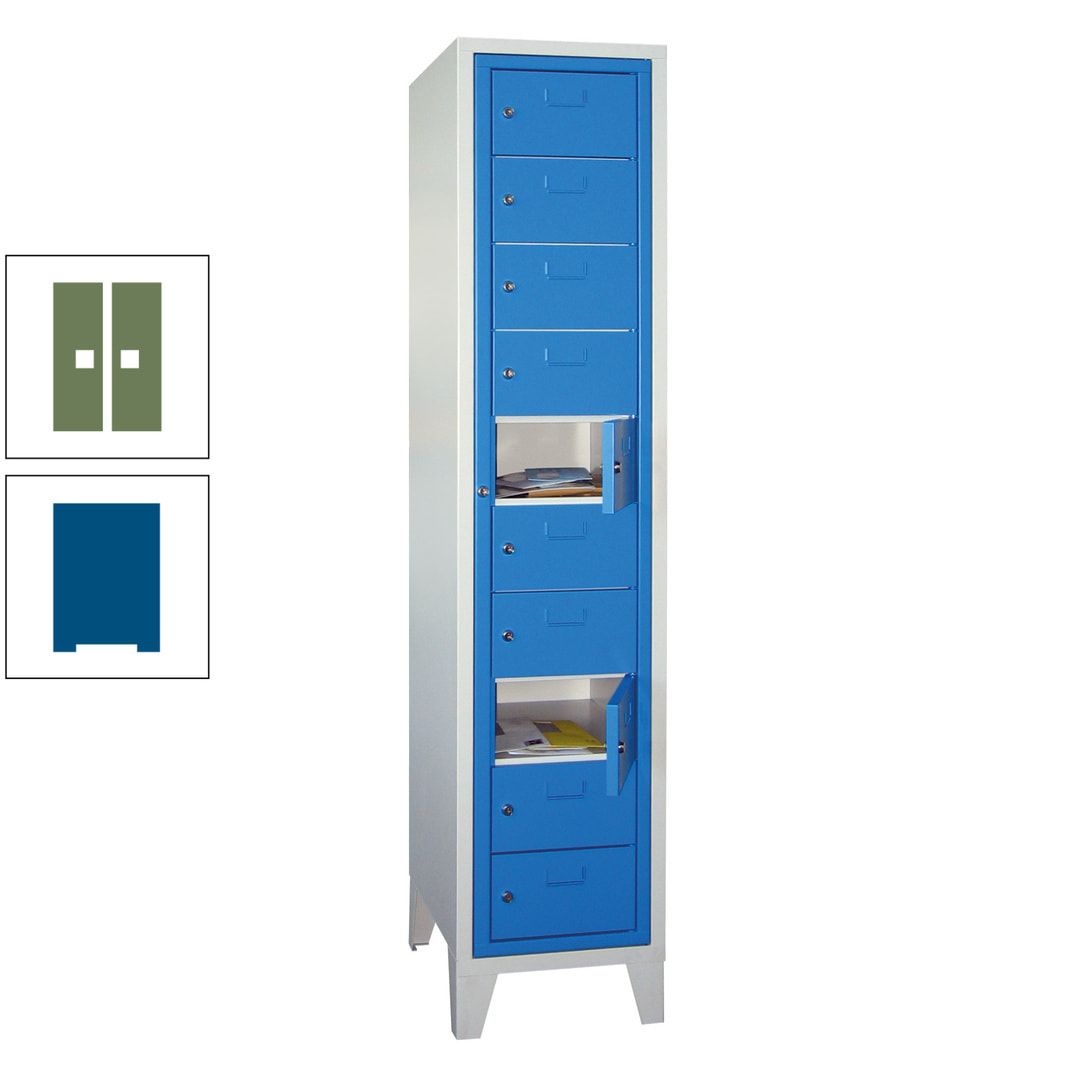 Schließfachschrank - Wäscheausgabeschrank - 10 Fächer a 315 mm - 1.850x400x500 mm (HxBxT) - Füße - Zylinderschloss - anthrazitgrau