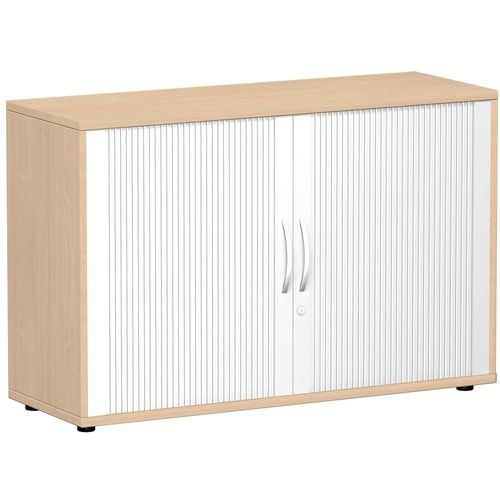 Querrollladenschrank,freistehend, 2 Ordnerhöhen, Schloss, 1 Fachboden 32 mm Raster, 798 x 1.200 x 425 mm(HxBxT), Rollladen silber, Korpusfarbe Onyx