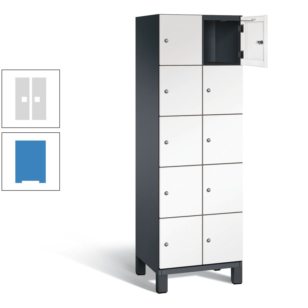 Fächerschrank, Stahlschrank, 10 Fächer, Türöffnungsbegrenzer, Füße, 1.980 x 600 x 525 mm (HxBxT), Korpus anthrazitgrau, Front anthrazitgrau