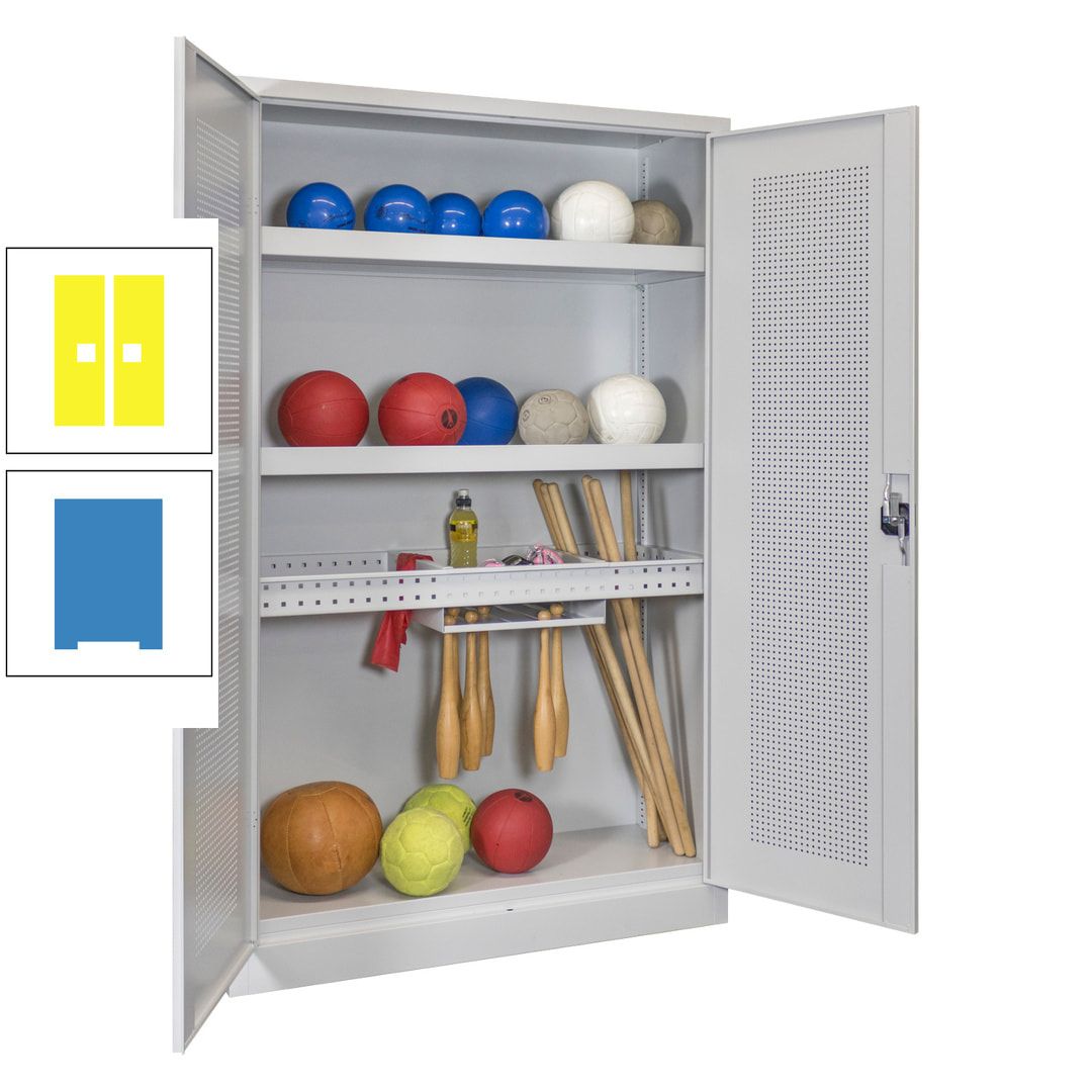 Sportschrank - Lochfeldtüren - Variante 2 - 1.950x1.200x500 mm (HxBxT) - anthrazitgrau