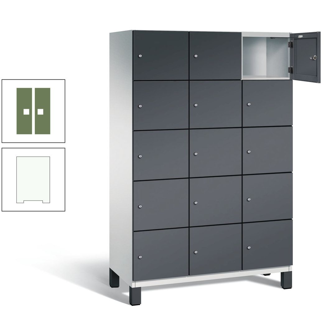 Fächerschrank, Stahlschrank, 15 Fächer, Türöffnungsbegrenzer, Füße, 1.980 x 1.200 x 525 mm (HxBxT), Korpus anthrazitgrau, Front anthrazitgrau