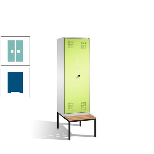 Doppel-Spind, Garderobenschrank, Buche Sitzbank untergebaut, 2 Abteile a 300 mm, Korpus anthrazitgrau, Tür anthrazitgrau, 2.090 x 600 x 815 mm (HxBxT)