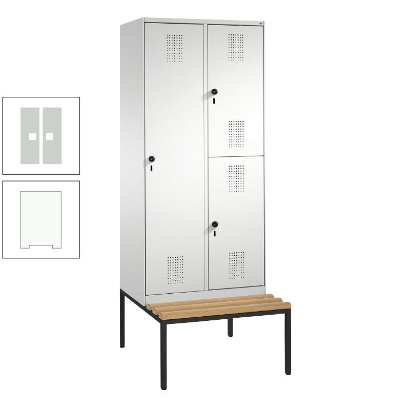 Garderobenschrank, Spind ein- und doppelstöckig Sitzbank, 2 Abteile, 3 Fächer, 2.090 x 800 x 500 mm (HxBxT), Front anthrazitgrau, Korpus anthrazitgrau