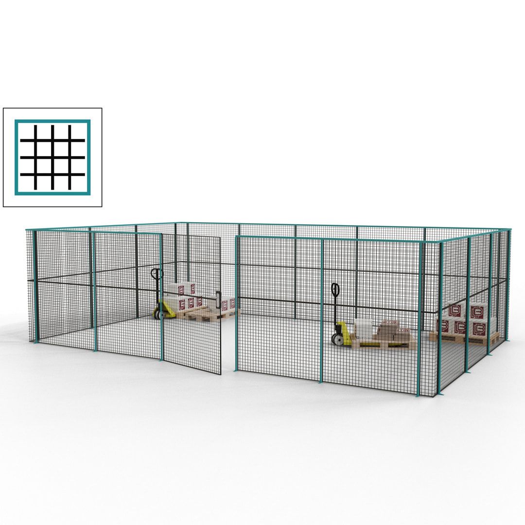 Maschinen Schutzgitter - Hallentrennwand - Sicherheitszaun - Tür - 22 m - 2.200 x 7.900 x 4.900 mm (HxBxT) - enzianblau
