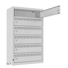 Akkuschrank, Batterieladeschrank, 6 Fächer, Zylinderschloß, verzinkt, Überstromsicherung IP21, Wandmontage, 900 x 550 x 300 mm (HxBxT), Farben wählbar