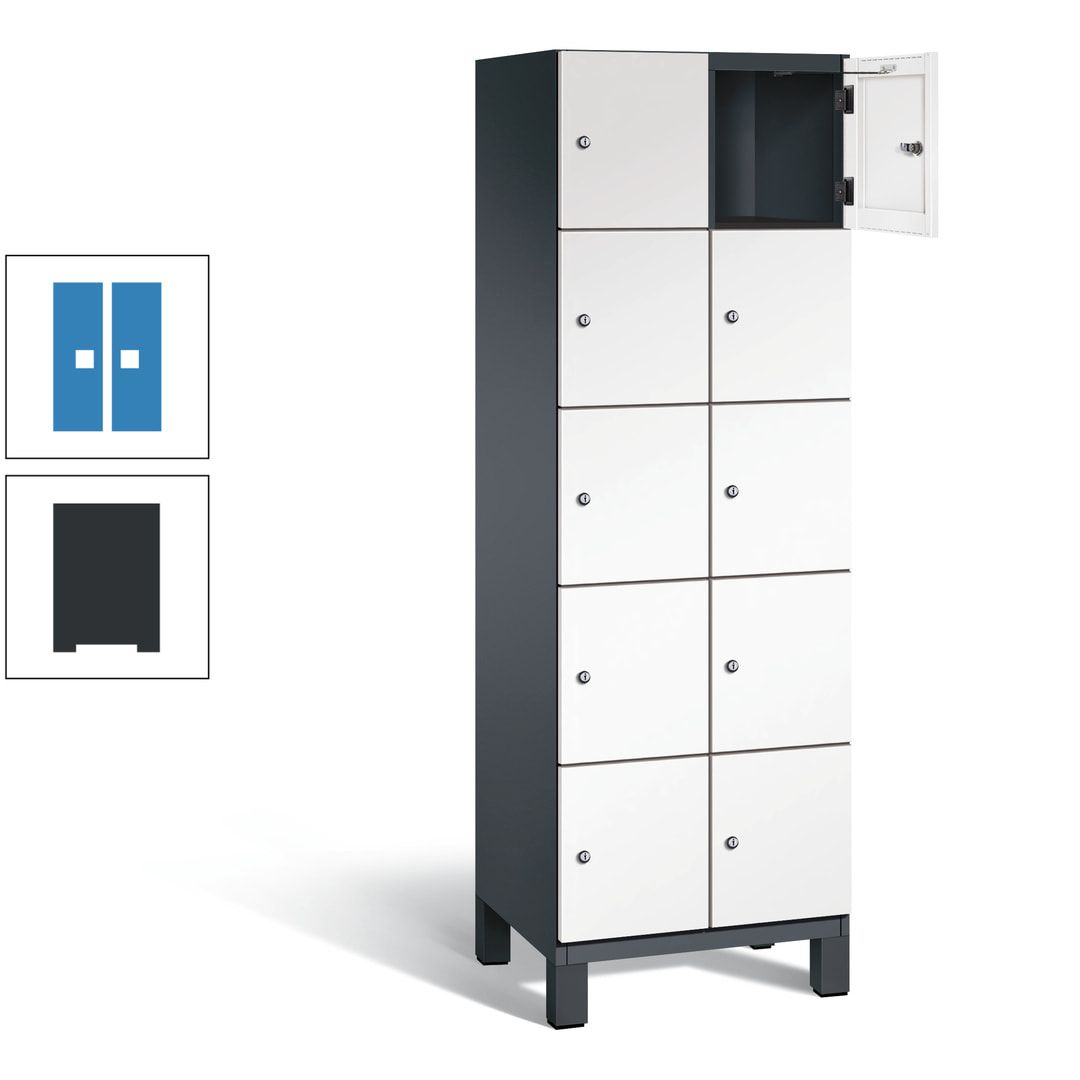 Fächerschrank, Stahlschrank, 10 Fächer, Türöffnungsbegrenzer, Füße, 1.980 x 600 x 525 mm (HxBxT), Korpus anthrazitgrau, Front anthrazitgrau