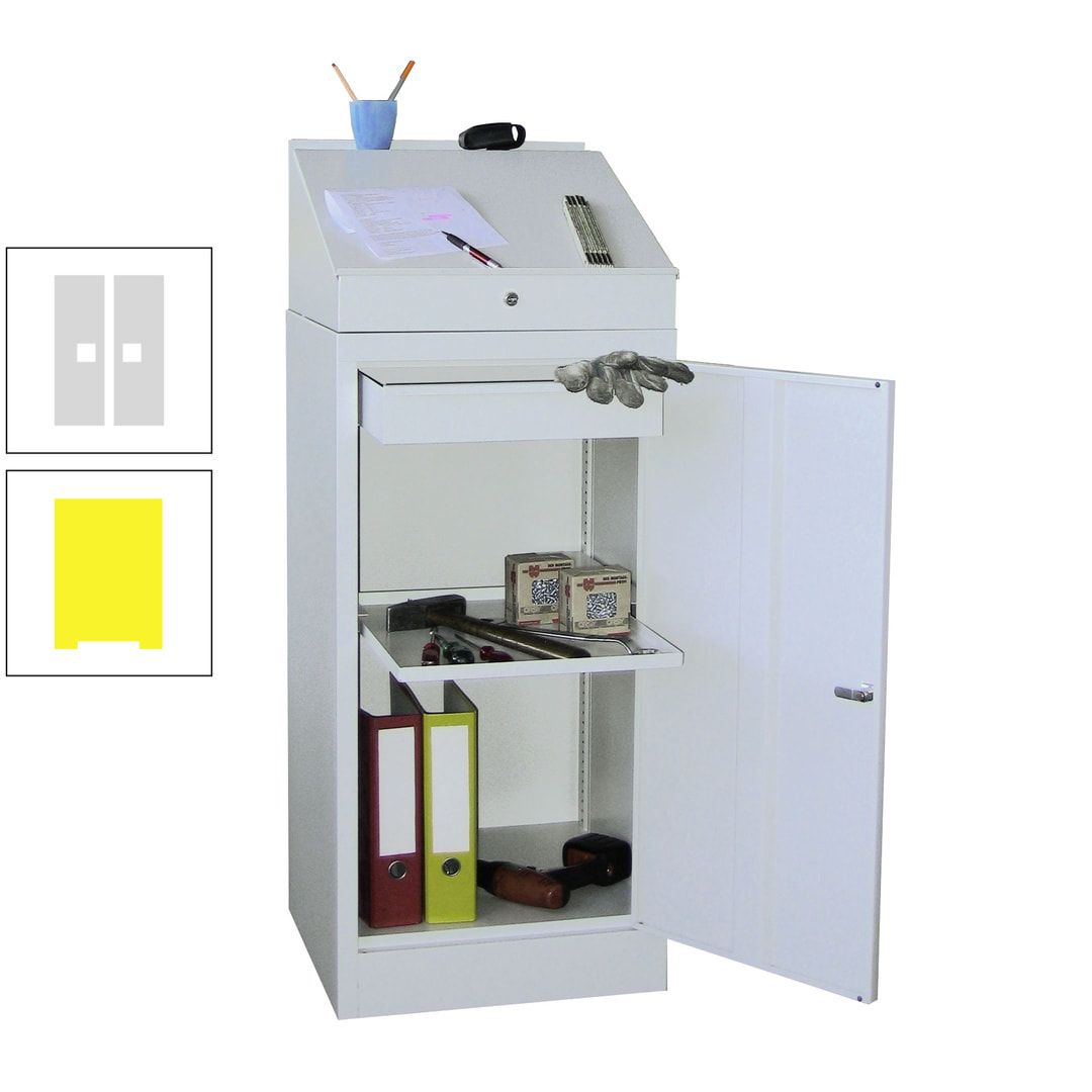 Stehpult mit Schrank - Vollblechtür - Zylinderschloss - 1 Einlegeboden, 1 Schublade - 1.270x500x500 mm (HxBxT) - anthrazitgrau