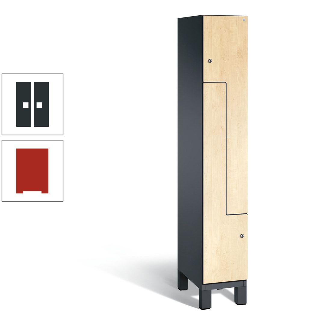 Z-Garderobenspind mit Füßen, 2 Personen, 1.980 x 300 x 525 mm (HxBxT), Korpus anthrazitgrau, Tür anthrazitgrau
