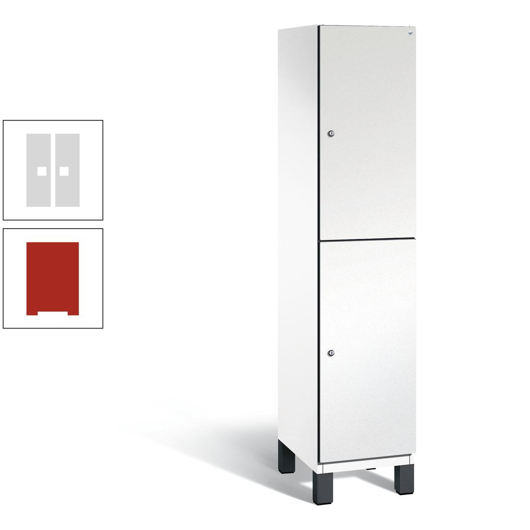 Fächerschrank, Stahlschrank, doppelstöckig, 2 Fächer, Füße, Korpus anthrazitgrau, Tür anthrazitgrau, 1.980 x 400 x 525 mm (HxBxT)