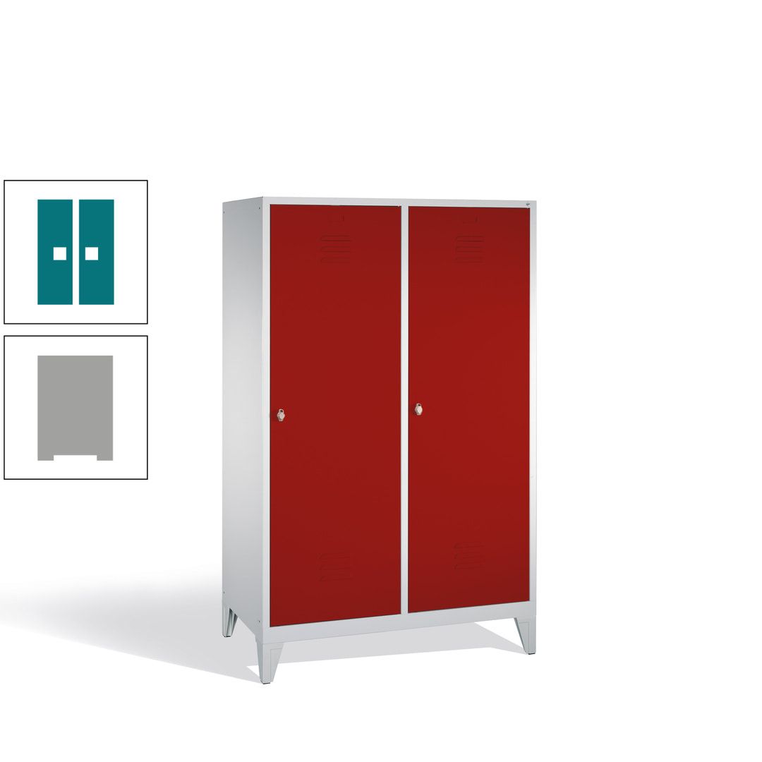 Doppel-Spind mit 2 Großtüren, Garderobenschrank mit Füßen, 4 Abteile a 300 mm, Korpus anthrazitgrau, Tür anthrazitgrau, 1.850 x 1.190 x 500 mm (HxBxT)