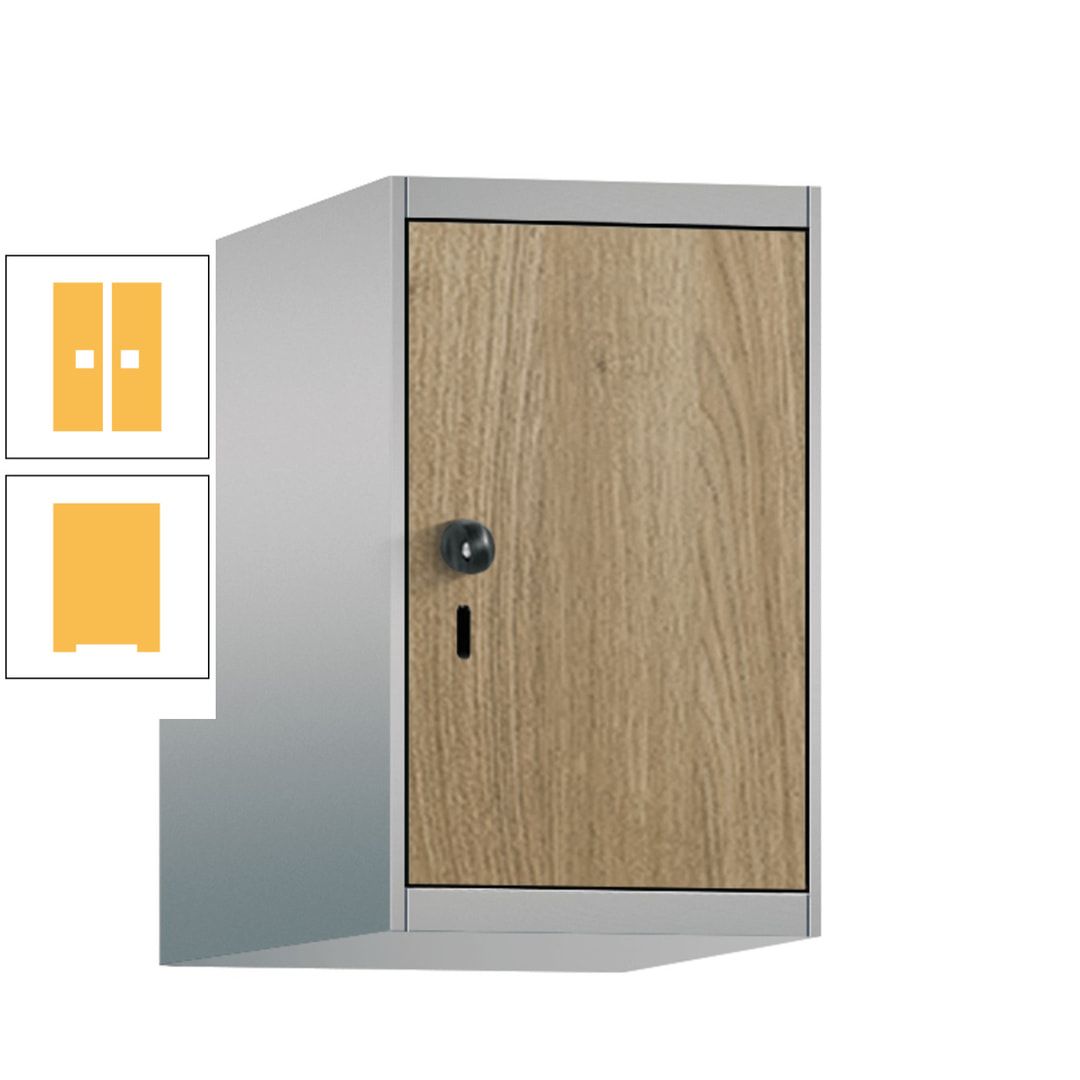 Aufsatzschrank, Schrankaufsatz, 1 Fach a 300 mm, Farbe Pastellgelb, Tür anthrazitgrau, 500 x 300 x 500 mm (HxBxT)