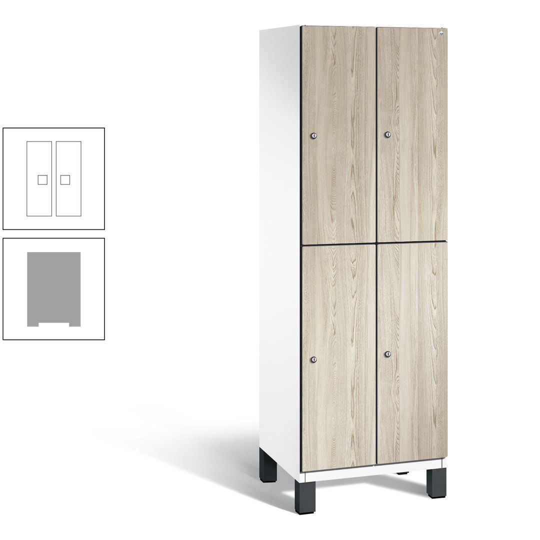 Fächerschrank, Garderobenschrank, mit Füßen, 2 Abteile, 1.980 x 600 x 525 mm (HxBxT), Korpus anthrazitgrau, Tür Donau-Ahorn