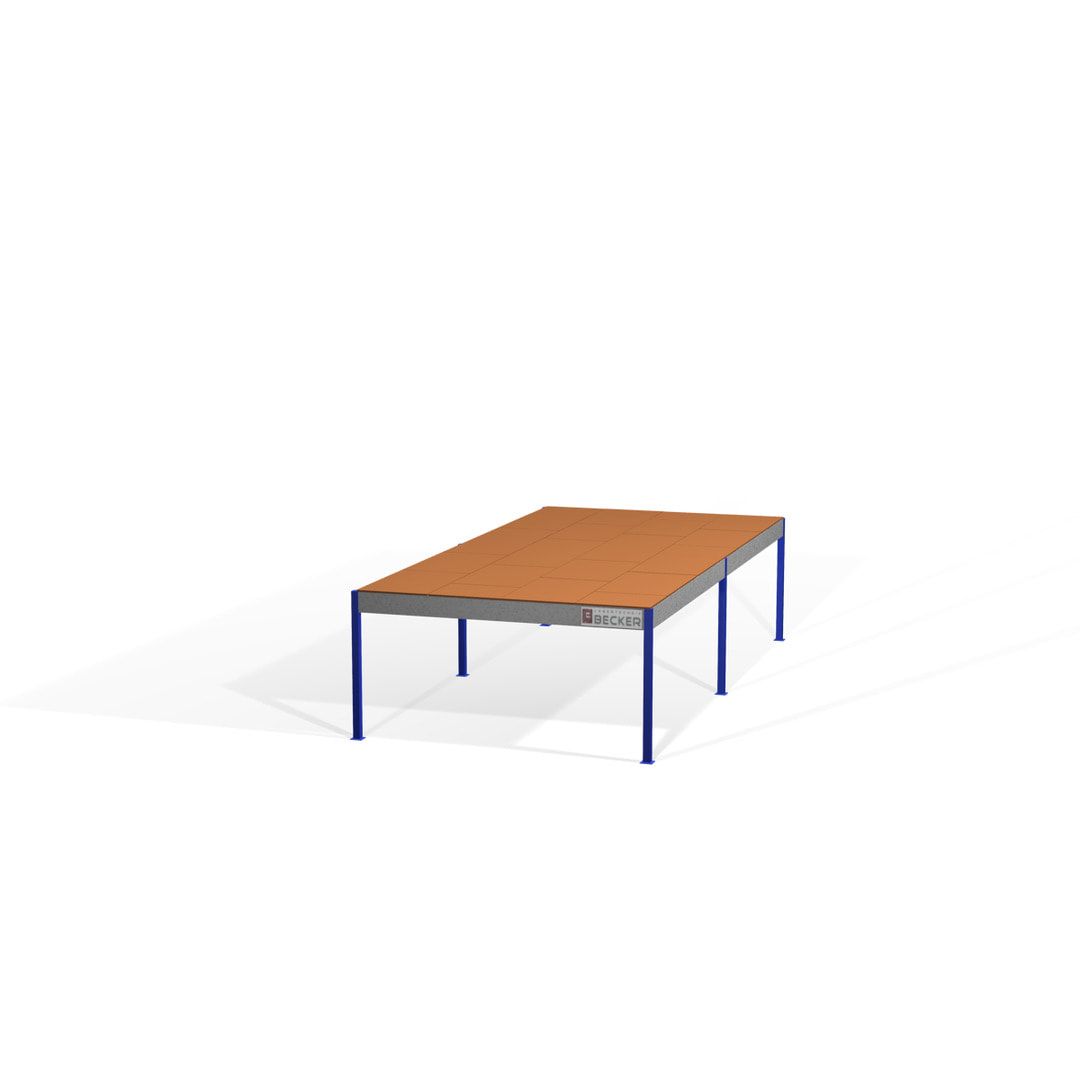 Lagerbühne - 2.100 x 10.000 x 10.000 mm (HxBxT) - 250 kg/qm - mit Böden - Perlweiß (RAL 1013)
