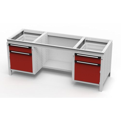 OTTOKIND Werkbank - bündige Arbeitsplatte - 850 x 1.695 x 750 mm (HxBxT) - 2 Schubladen - 2 Schränke - lichtgrau