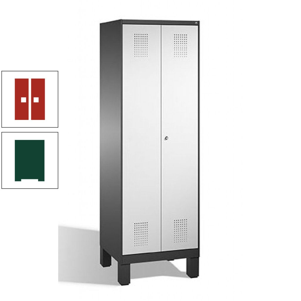Doppel-Spind, Doppeltüren, Garderobenschrank mit Füßen, 2 Abteile a 300 mm, Korpus anthrazitgrau, Tür anthrazitgrau, 1.850 x 600 x 500 mm (HxBxT)