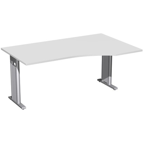 Eckschreibtisch, Ecke rechts, Füße einseitig verkürzt, C-Fuß Pro, 720 x 1.600 x 1.000 mm (HxBxT), Gestell silber, Dekor Ahorn