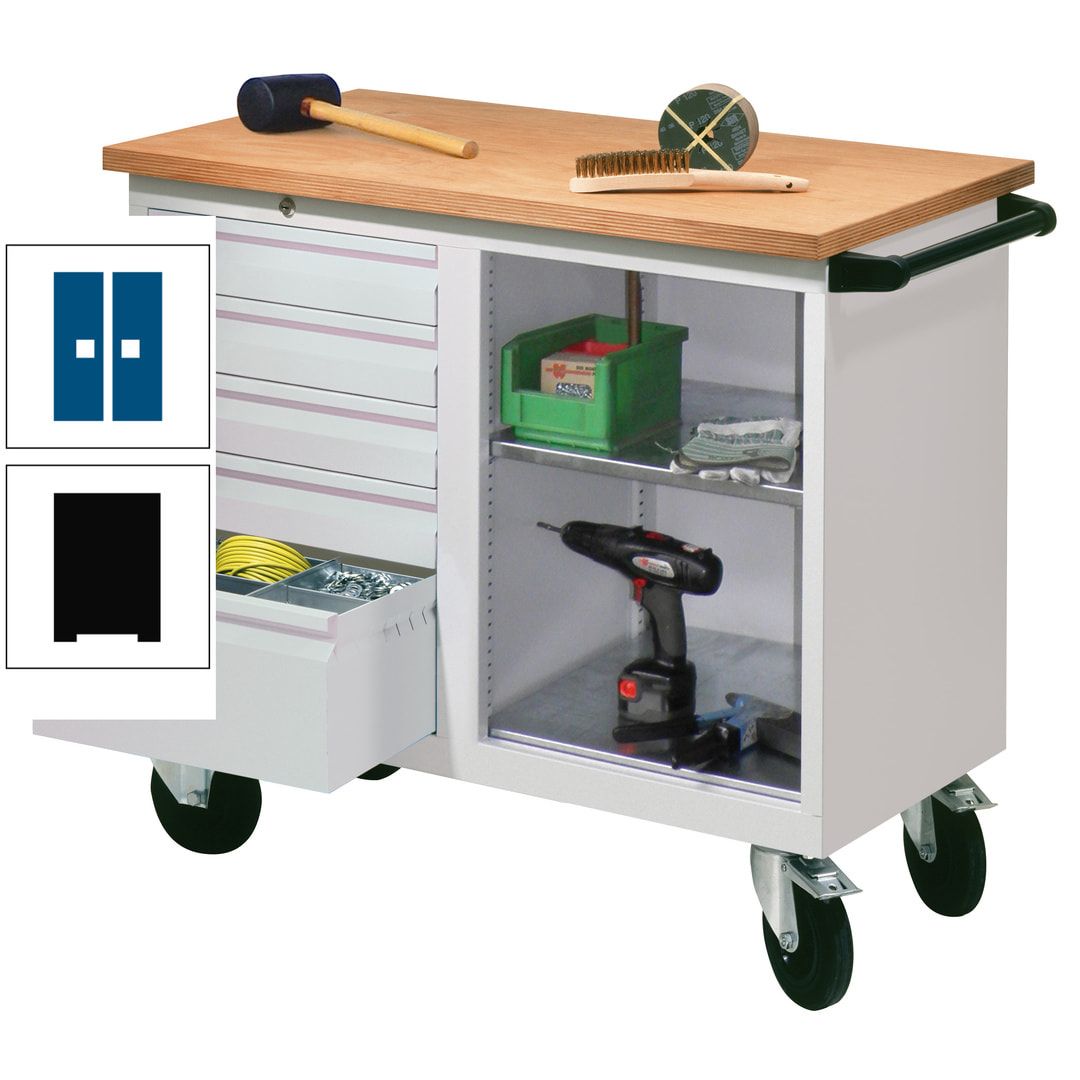 Mobile Werkbank - Werkstattwagen - 915 x 1.090 x 600 mm - 5 Schubladen und Ablagefach - anthrazitgrau