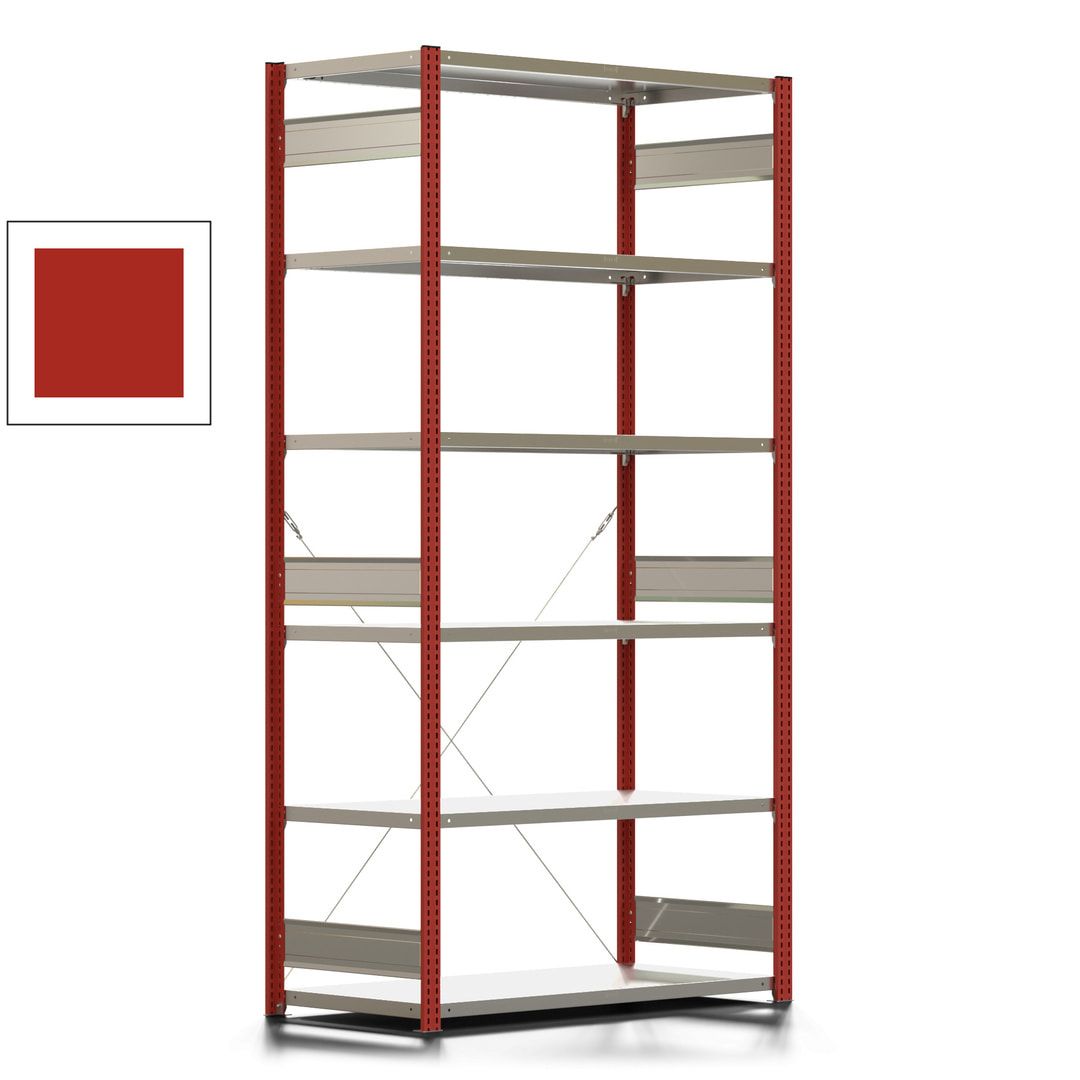 Fachbodenregal mit Tiefenriegel - 150 kg - 2.500 x 1.285 x 600 mm (HxBxT) - Anbauregal - Rahmen enzianblau - Böden verzinkt, Steckregal BERT