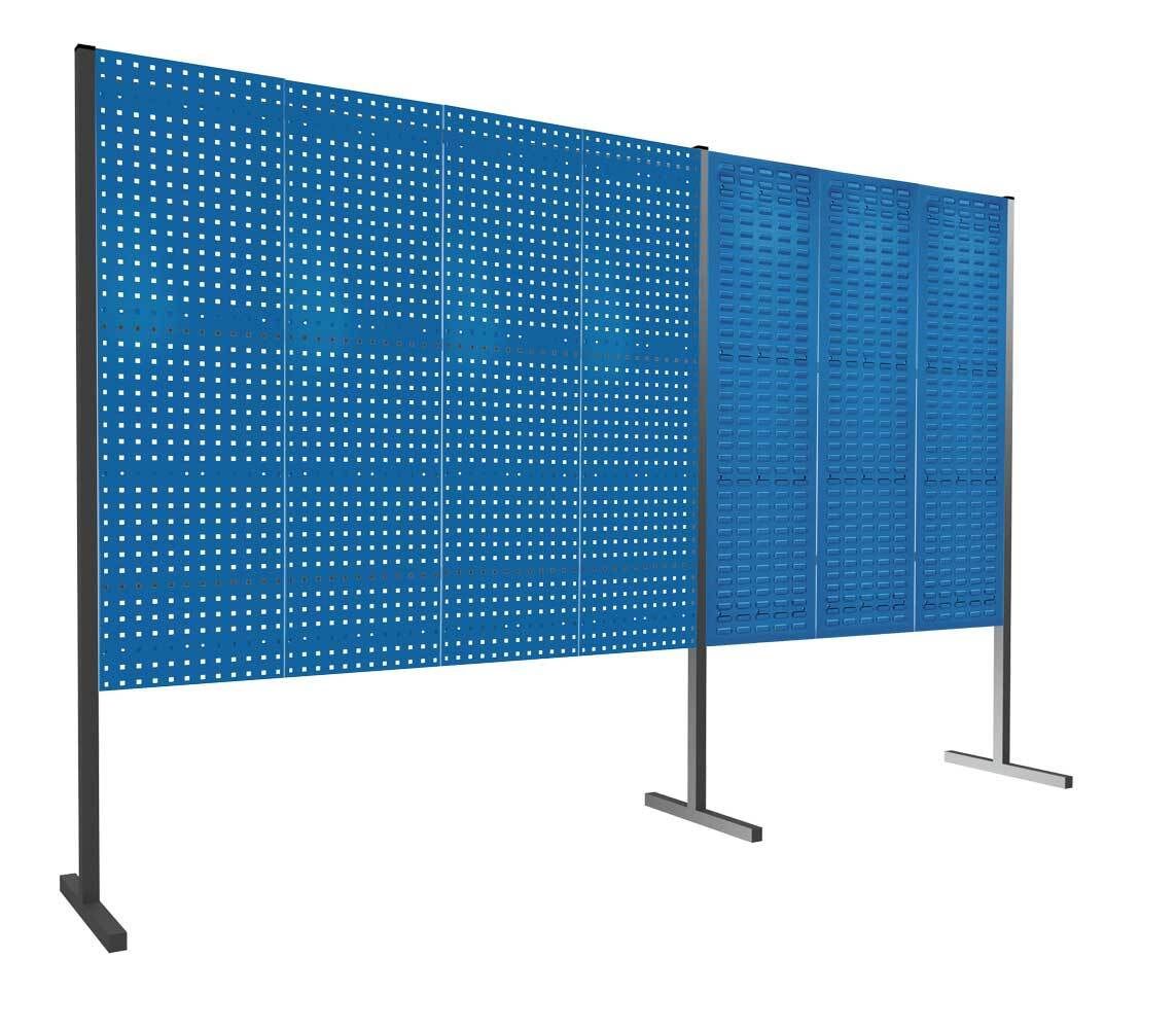 Modulare Trennwand, Werkzeugwand, Doppelfeld 180 Grad, 3 Loch- u. 3 Schlitzplatten, Plattenhöhe 1.500 mm, 2.000 x 3.000 mm (HxB), Anthrazitgrau