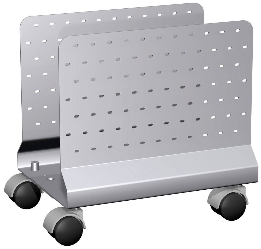 Mobiler CPU-Halter, Lochblech, Inkl. 4 Rollen, Höhe: 350 mm, Breite: 160 - 260 mm, Tiefe: 360 mm, silber