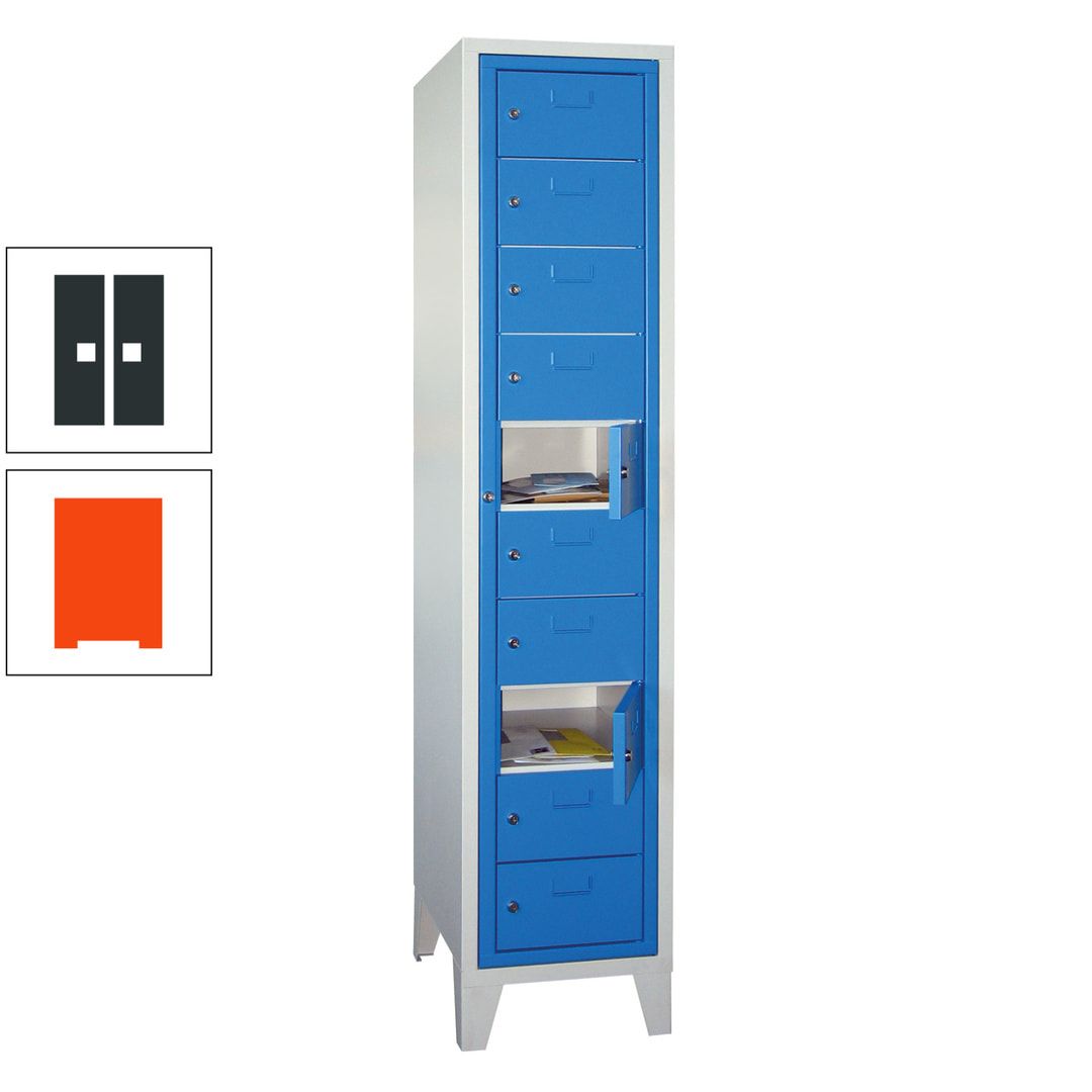 Schließfachschrank - Wäscheausgabeschrank - 10 Fächer a 315 mm - 1.850x400x500 mm (HxBxT) - Füße - Zylinderschloss - anthrazitgrau