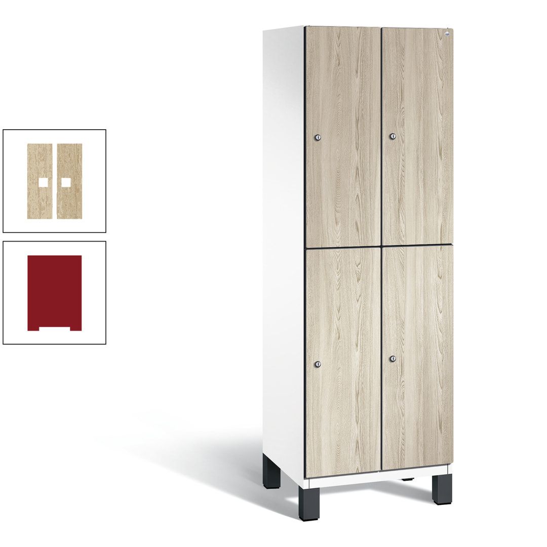 Fächerschrank, Garderobenschrank, mit Füßen, 2 Abteile, 1.980 x 600 x 525 mm (HxBxT), Korpus anthrazitgrau, Tür Donau-Ahorn