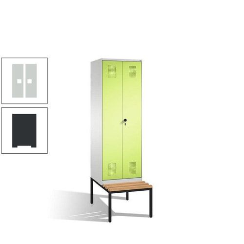 Doppel-Spind, Garderobenschrank, Buche Sitzbank untergebaut, 2 Abteile a 300 mm, Korpus anthrazitgrau, Tür anthrazitgrau, 2.090 x 600 x 815 mm (HxBxT)