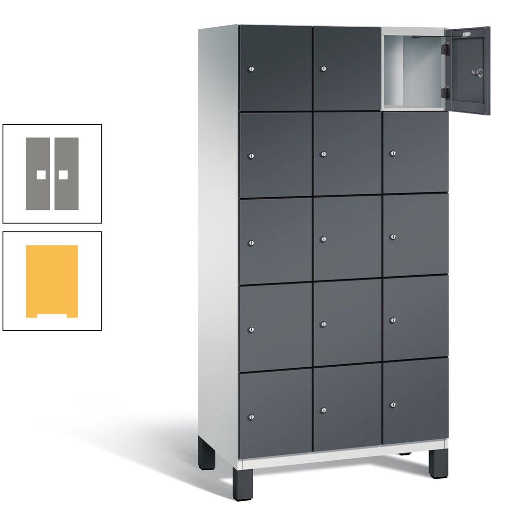 Fächerschrank, Stahlschrank, 15 Fächer, Türöffnungsbegrenzer, Füße, 1.980 x 900 x 525 mm (HxBxT), Korpus anthrazitgrau, Front anthrazitgrau