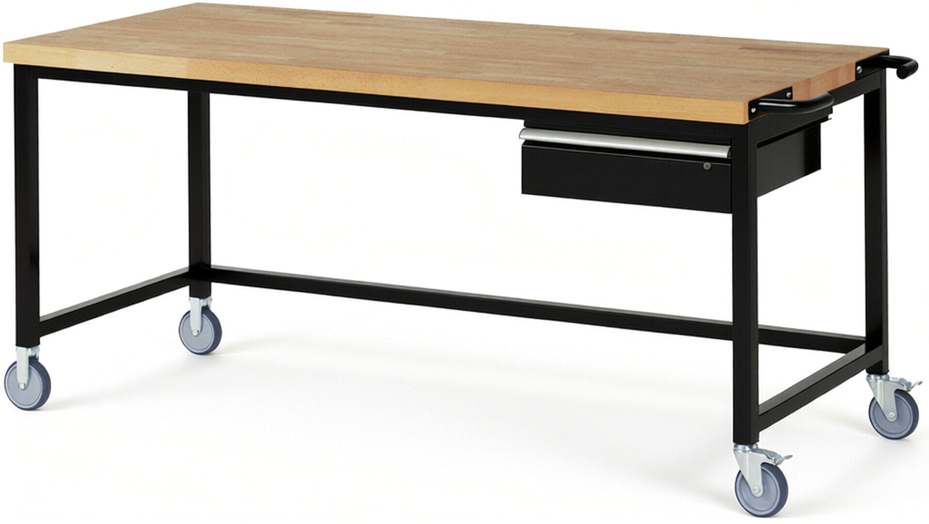 Mobile Werkbank mit 1 Schublade - 150:1 - höhenverstellbar 880-1.080 mm - 2.000 x 900 mm (BxT) - 450 kg - Buche - Anthrazitgrau