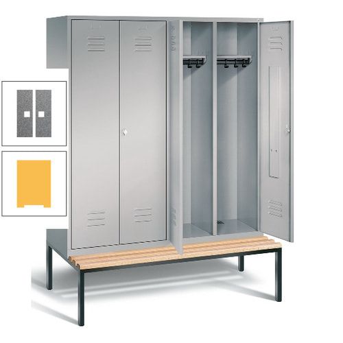 Doppel-Spindschrank, Buche Sitzbank untergebaut, 4 Abteile a 400 mm, Korpus lichtgrau, Tür anthrazitgrau, 2.090 x 1.590 x 815 mm (HxBxT)