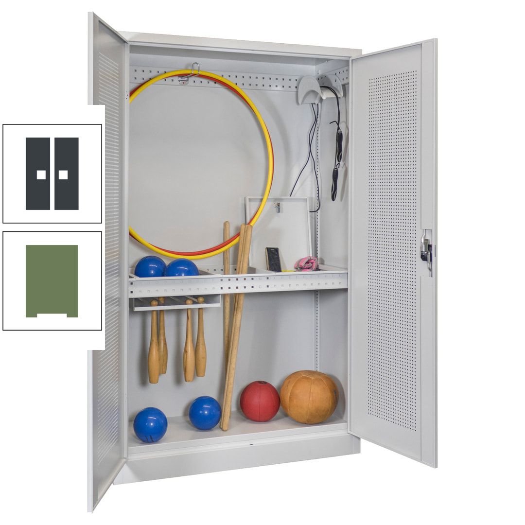 Sportschrank - Lochfeldtüren - Variante 1 - 1.950x1.200x500 mm (HxBxT) - anthrazitgrau