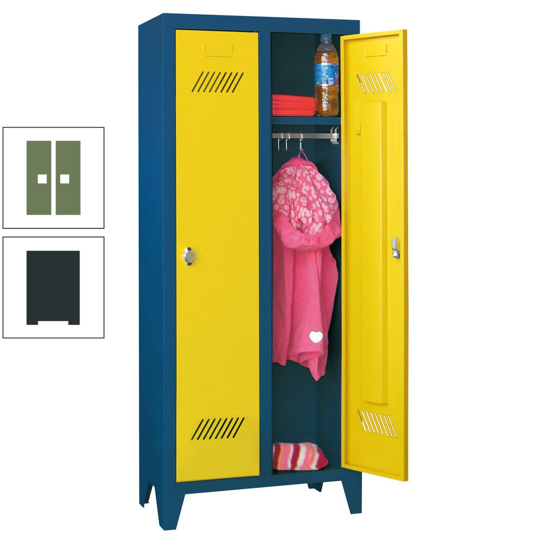 Spindschrank f. Kindergärten - mit Füßen - Höhe 1.300 mm - 2 Abteile a 250 mm - Zylinderschloss - anthrazitgrau