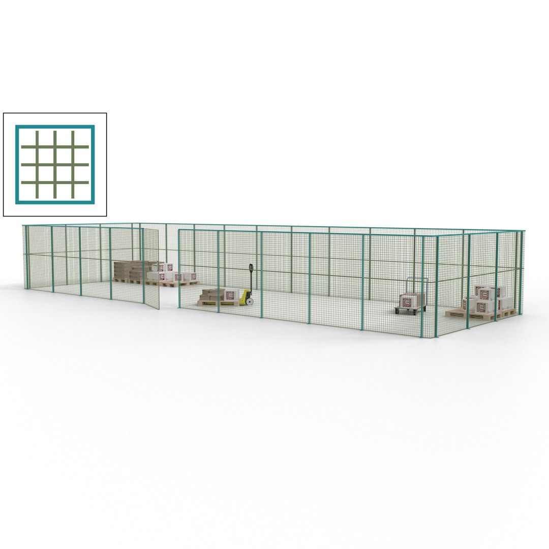 Maschinen Schutzgitter - Hallentrennwand - Sicherheitszaun - Tür - 39 m - 2.200 x 15.400 x 4.900 mm (HxBxT) - enzianblau