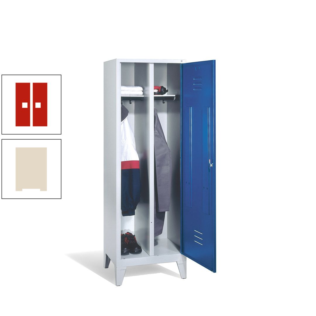 Doppel-Spind mit Großtür, Garderobenschrank mit Füßen, 2 Abteile a 300 mm, Korpus anthrazitgrau, Tür anthrazitgrau, 1.850 x 610 x 500 mm (HxBxT)
