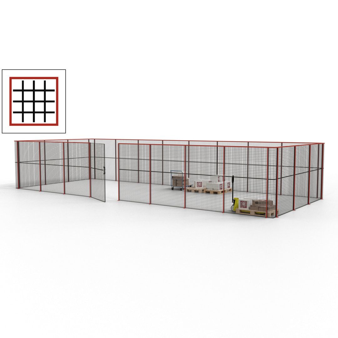 Maschinen Schutzgitter - Hallentrennwand - Sicherheitszaun - Tür - 33 m - 2.200 x 12.400 x 4.900 mm (HxBxT) - enzianblau