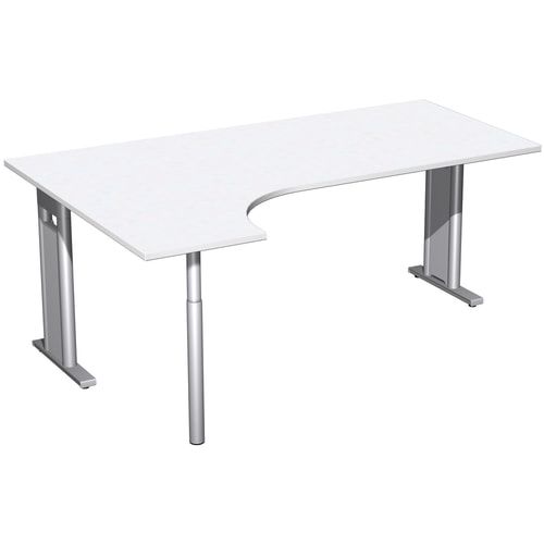 Eckschreibtisch, Ecke links, Füße einseitig verkürzt, C-Fuß Pro, 720 x 1.600 x 1.200 mm (HxBxT), Gestell silber, Dekor Ahorn