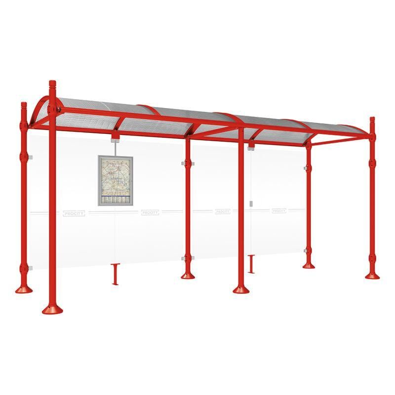 Buswartehalle, Unterstand, 2.500 x 2.500 x 1.600 mm (HxBxT), Kopfmodell Agora, ESG, Fahrplanschaukasten, Farbe enzianblau