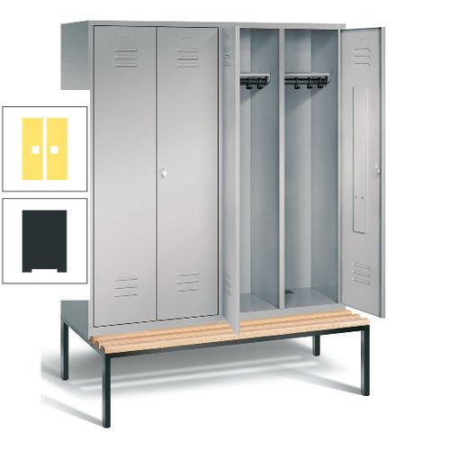 Doppel-Spindschrank, Buche Sitzbank untergebaut, 4 Abteile a 400 mm, Korpus lichtgrau, Tür anthrazitgrau, 2.090 x 1.590 x 815 mm (HxBxT)