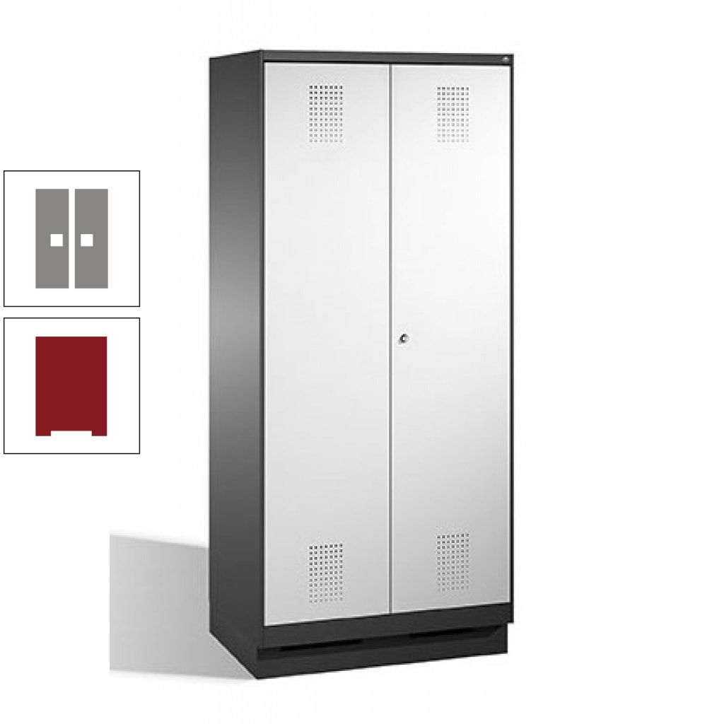 Doppel-Spind, Doppeltüren, Garderobenschrank mit Sockel, 2 Abteile a 400 mm, Korpus anthrazitgrau, Tür anthrazitgrau, 1.800 x 800 x 500 mm (HxBxT)