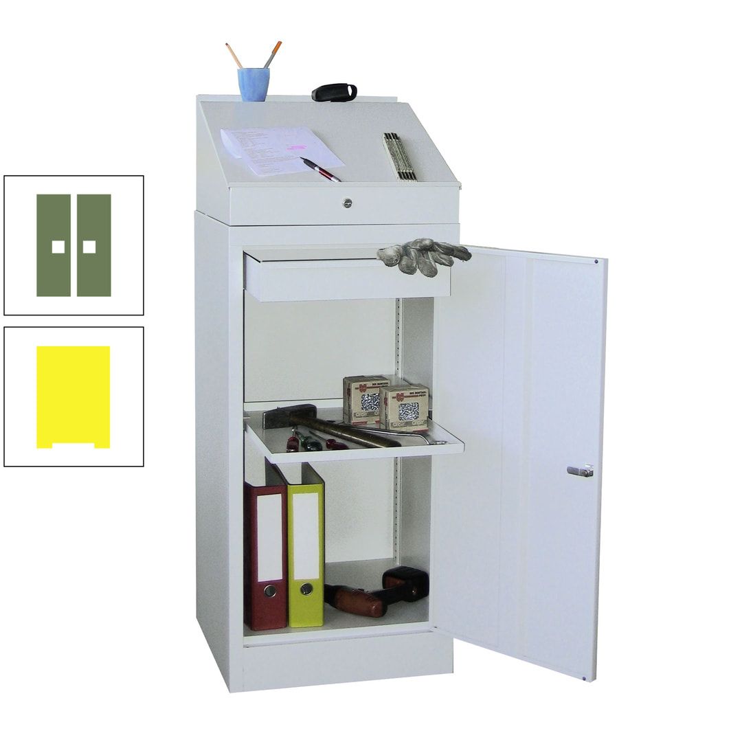 Stehpult mit Schrank - Vollblechtür - Zylinderschloss - 1 Einlegeboden, 1 Schublade - 1.270x500x500 mm (HxBxT) - anthrazitgrau