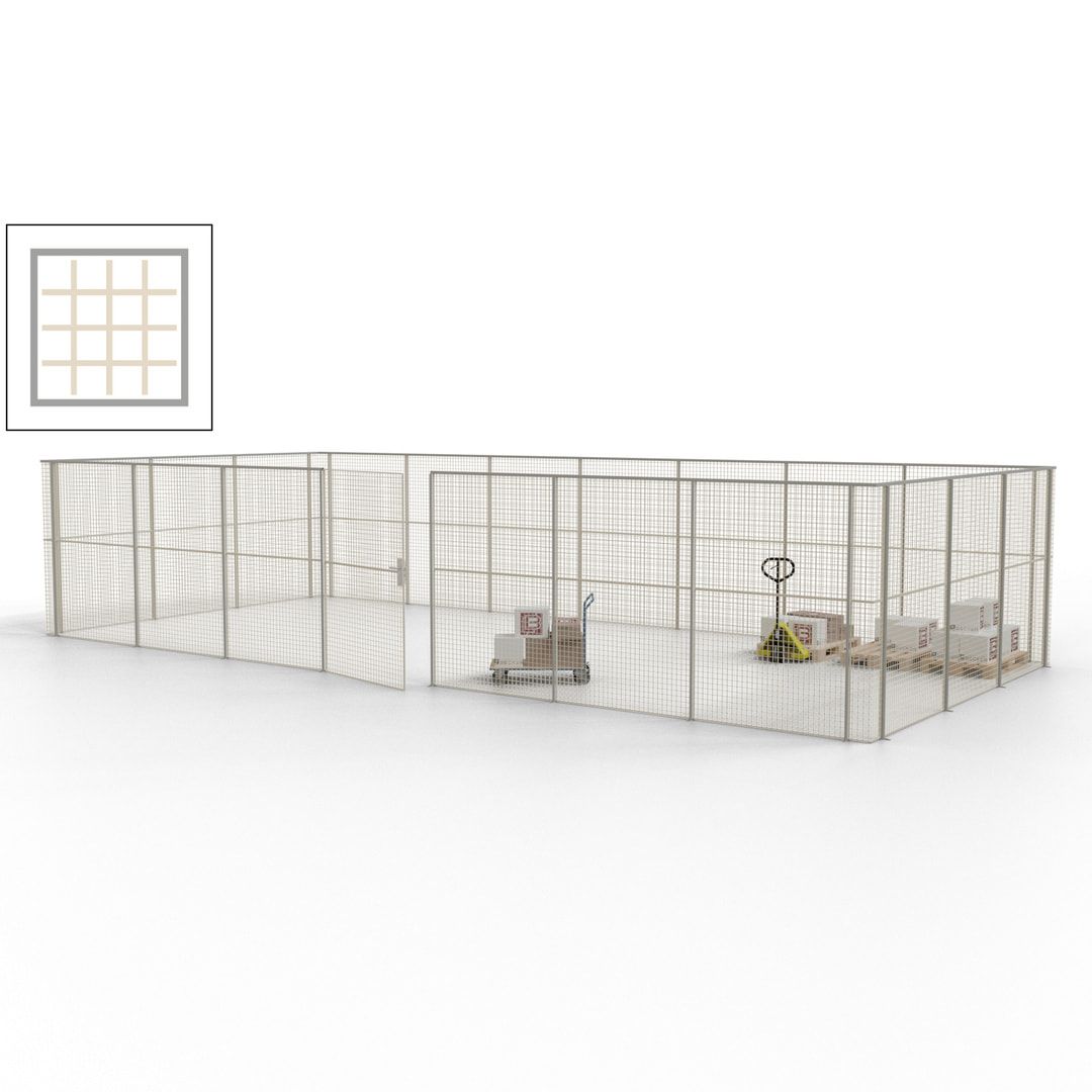 Hallentrennwand - Flügeltür, Gitter - 19 Gitterwände - 2.200 x 10.900 x 4.900 mm (HxBxT) - Perlweiß/reinorange