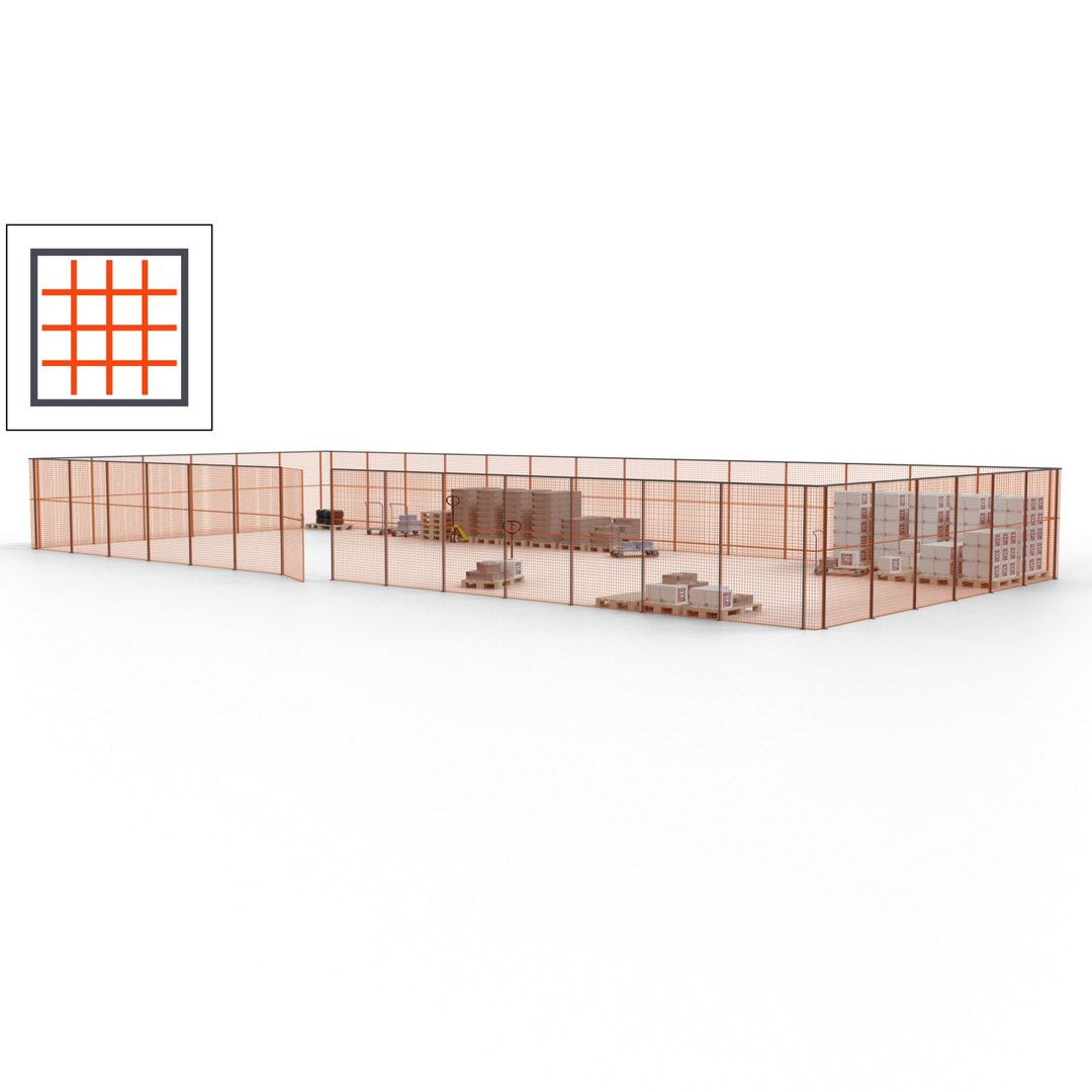 Maschinen Schutzgitter - Hallentrennwand - Sicherheitszaun - Tür - 60 m - 2.200 x 21.400 x 9.400 mm (HxBxT) - enzianblau