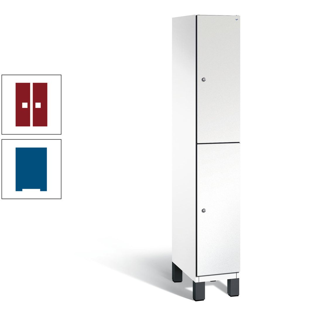 Fächerschrank, Stahlschrank, doppelstöckig, 2 Fächer, Füße, Korpus anthrazitgrau, Tür anthrazitgrau, 1.980 x 300 x 525 mm (HxBxT)