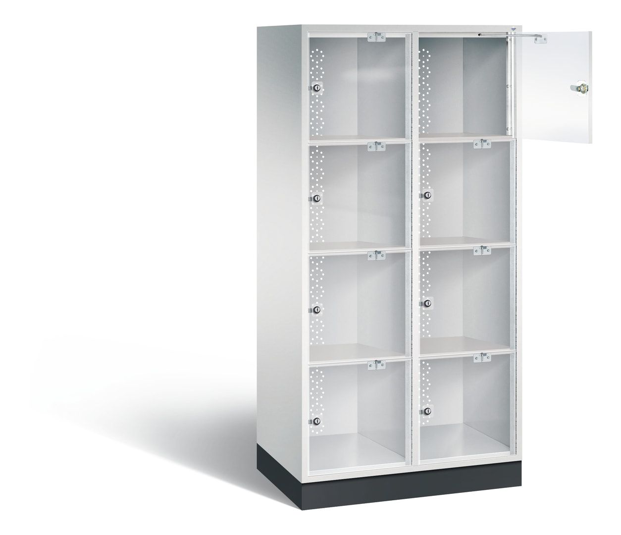 Schließfachschrank, Fächerschrank mit Türen aus Acrylglas, 2 Abteile, 8 Fächer, Zylinderschloss, 1.750 x 820 x 500 mm (HxBxT), Korpus anthrazitgrau