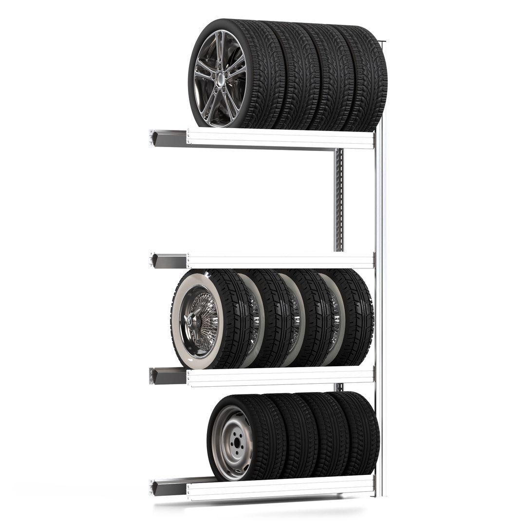 Felgenregal mit Tiefenriegel - 250 kg - 2.000 x 1.005 x 300 mm (HxBxT) - 4 Ebenen - Anbauregal - Steckregal BERT