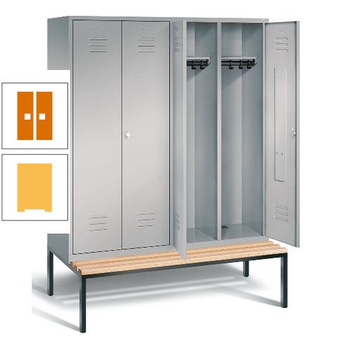 Doppel-Spindschrank, Buche Sitzbank untergebaut, 4 Abteile a 400 mm, Korpus lichtgrau, Tür anthrazitgrau, 2.090 x 1.590 x 815 mm (HxBxT)