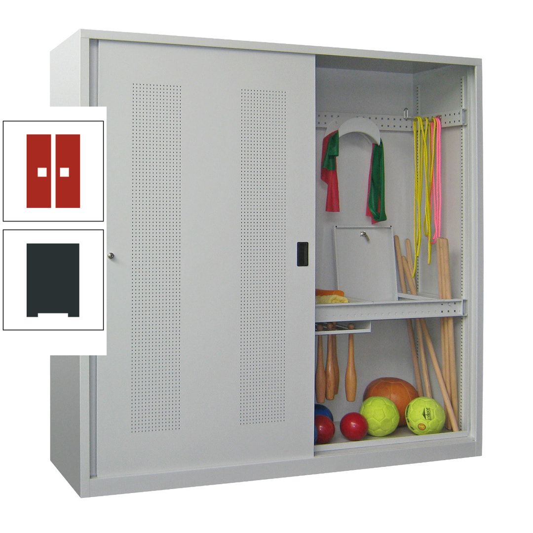 Ballschrank - Schiebetüren mit Lochfeld - Trennwand - 1.950x2.000x600 mm (HxBxT) - anthrazitgrau